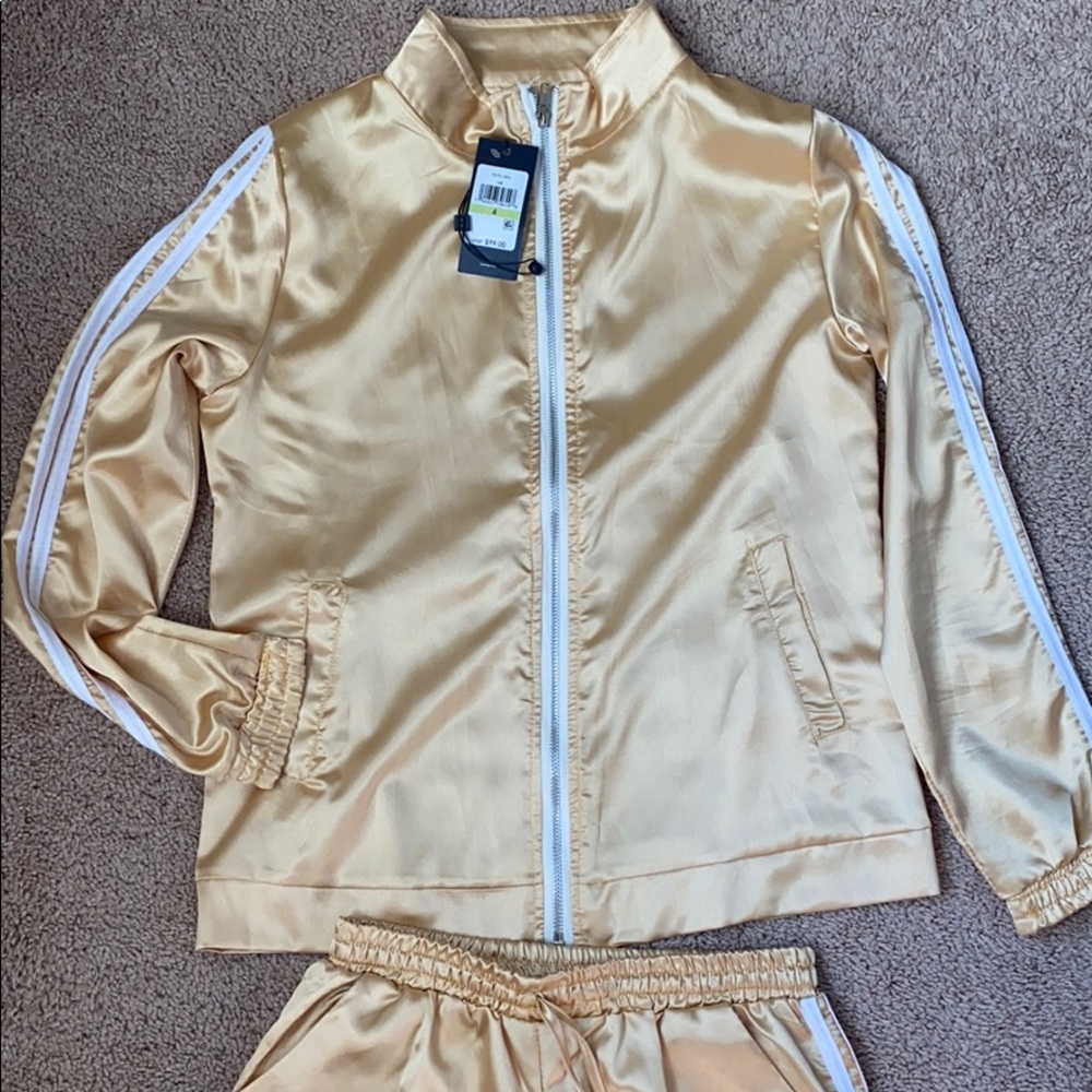 Sweatsuit set two pieces satin full zip-up